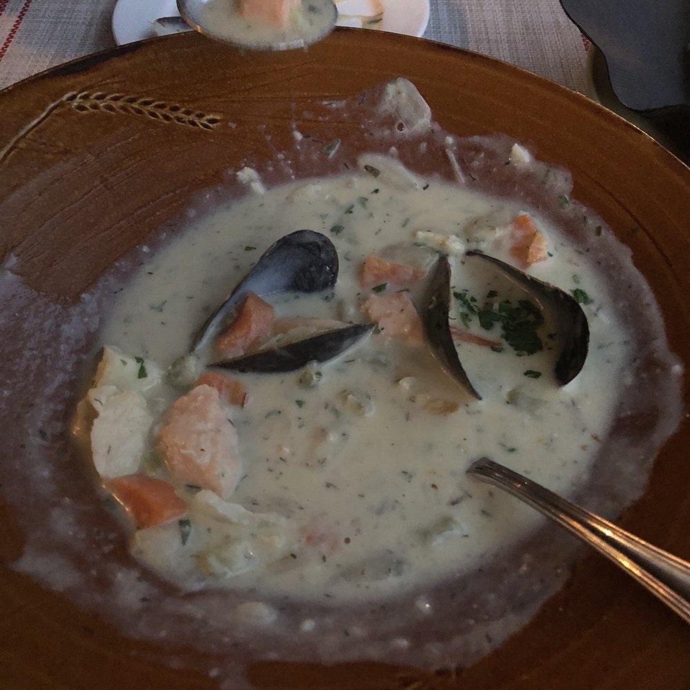 Fiddle River Restaurant - Half eaten Seafood Chowder - DELICIOUS - Seafood Near Me - Jasper, Alberta Fiddle River Restaurant - Half eaten Seafood Chowder - DELICIOUS - Seafood Near Me - Jasper, Alberta