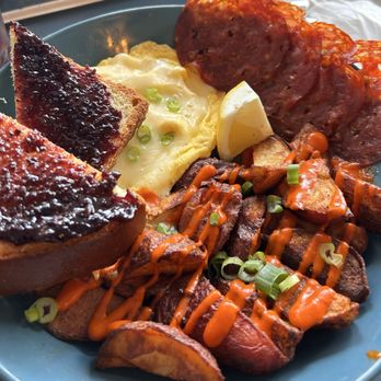 Little Sister - Chorizo, potatoes, toast with Blueberry lavender jam, scrambled egg with cheese - Breakfast & Brunch Near Me - Providence, Rhode Island Little Sister - Chorizo, potatoes, toast with Blueberry lavender jam, scrambled egg with cheese - Breakfast & Brunch Near Me - Providence, Rhode Island
