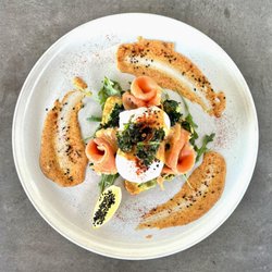 Vito's Cucina & Bar Ascot - ~ Fumoso ~

Smoked salmon, hash brown, smashed avo, 2 poached eggs, crispy kale and chipotle hollandaise.