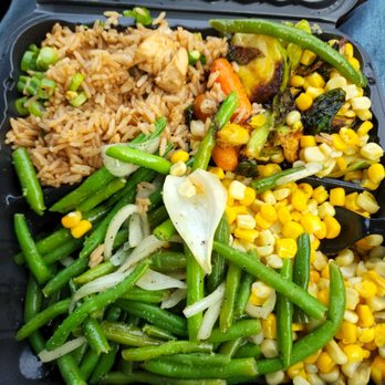 Sardi's Pollo A La Brasa - Fried rice green beans corn and brussel sprouts - Peruvian Near Me - Langley Park, Maryland