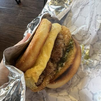 Moonwalker Cafe - English muffin sandwich - add sausage - Coffee & Tea Near Me - Chicago, Illinois