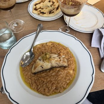 Alisa Wine & Friends - Black cod, orzo, scallop, lobster bisque sauce - Greek Near Me - Venice, California Alisa Wine & Friends - Black cod, orzo, scallop, lobster bisque sauce - Greek Near Me - Venice, California