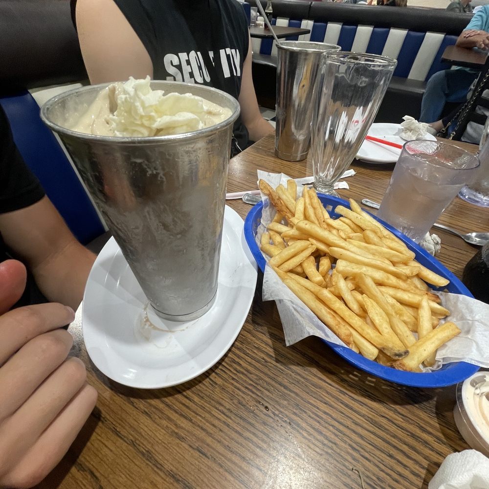 Chocolate milk shake and fries Chocolate milk shake and fries