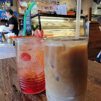 Crepissima - Cherry summer fizz and iced vanilla almond milk latte - Creperies Near Me - Valencia, California Crepissima - Cherry summer fizz and iced vanilla almond milk latte - Creperies Near Me - Valencia, California