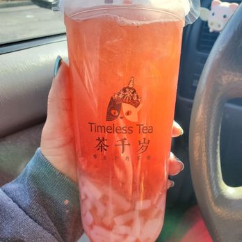 Timeless Tea Dessert Cafe - Issaquah - Strawberry Fruit Tea with lychee jelly - Bubble Tea Near Me - Issaquah, Washington