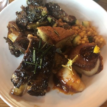 The Lark - California Lamb Ribs, Crispy Brussels Sprouts, Caramelized Diver Scallops - New American Near Me - Santa Barbara, California The Lark - California Lamb Ribs, Crispy Brussels Sprouts, Caramelized Diver Scallops - New American Near Me - Santa Barbara, California