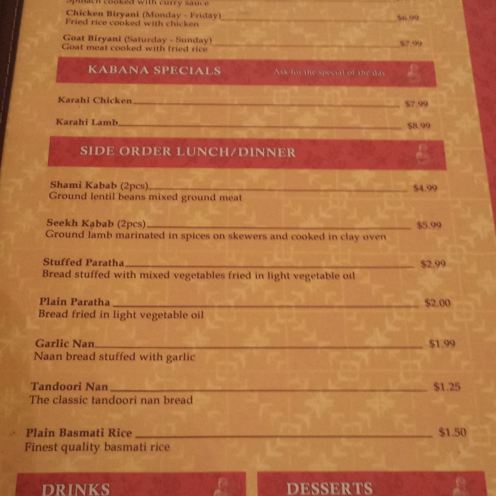 Kabana Restaurant - Menu Page 2 - Indian Near Me - Berkeley, California Kabana Restaurant - Menu Page 2 - Indian Near Me - Berkeley, California