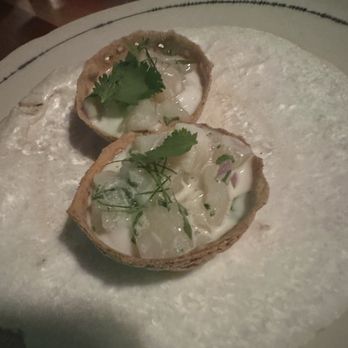 Langbaan - Kanom Krok Hokkaido scallop, coconut cream, lemongrass, lime leaf, crispy rice cup - Thai Near Me - Portland, Oregon Langbaan - Kanom Krok Hokkaido scallop, coconut cream, lemongrass, lime leaf, crispy rice cup - Thai Near Me - Portland, Oregon