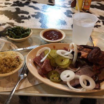 Harris County Smokehouse - Three meat plate with brisket, sausage, and chicken - Barbeque Near Me - Tomball, Texas
