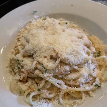 La Forchetta - Spaghetti with Oil and Garlic ..had to add cheese to the deliciousness - Italian Near Me - Stuart, Florida