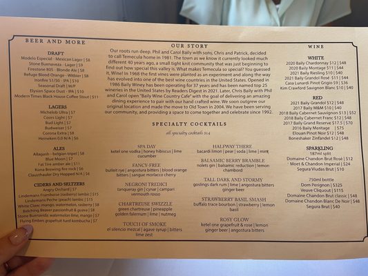 Menu photo 8 Baily's Old Town Temecula, CA