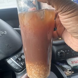 Black Lychee Tea with unknown shredded chunks, not good. Black Lychee Tea with unknown shredded chunks, not good.