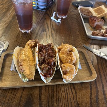The Smokin’ Pig - Taco Flight and 2" smoked pork chop meal was delicious. - Barbeque Near Me - Grayville, Illinois
