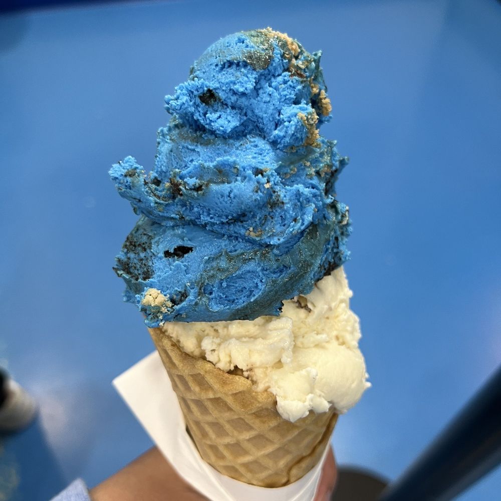 Handel's Homemade Ice Cream - Cookie Monster and butter pecan on a sugared cone - Ice Cream & Frozen Yogurt Near Me - Gilbert, Arizona Handel's Homemade Ice Cream - Cookie Monster and butter pecan on a sugared cone - Ice Cream & Frozen Yogurt Near Me - Gilbert, Arizona