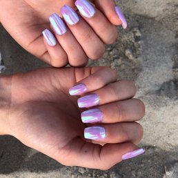 Light purple powder dip with chrome finish