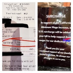 Sizzler - SURCHARGE FEE 3.5%!