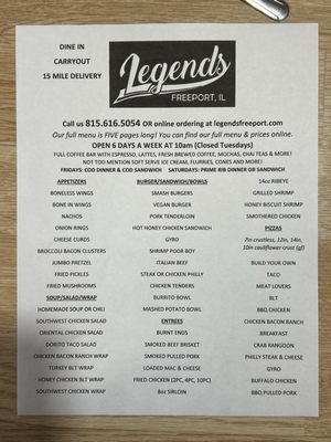 Menu photo 2 Legend's Grill & Pizzeria Freeport, IL Menu photo 2 Legend's Grill & Pizzeria Freeport, IL