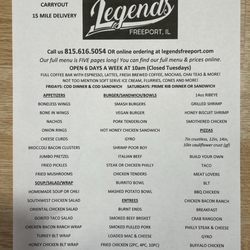 Legend's Grill & Pizzeria - Menu