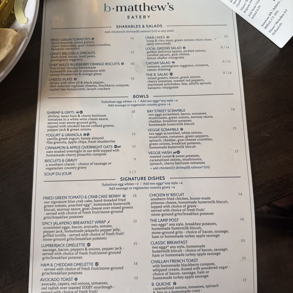 B Matthews Eatery - Menu - New American Near Me - Savannah, Georgia
