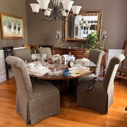 Estate Greats - Dining room furniture, china and glassware prepared for a Franklin estate sale.