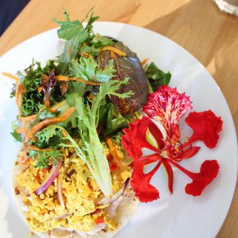 Gudvibes - Yucca ( Cassava) tortilla , tofu and salad with a delicious dressing , I think it was tamarind (forgot ) - Yoga Near Me - Aguadilla, Puerto Rico