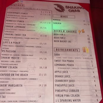 Shaking Crab - Drink menu - Seafood Near Me - New York, New York Shaking Crab - Drink menu - Seafood Near Me - New York, New York
