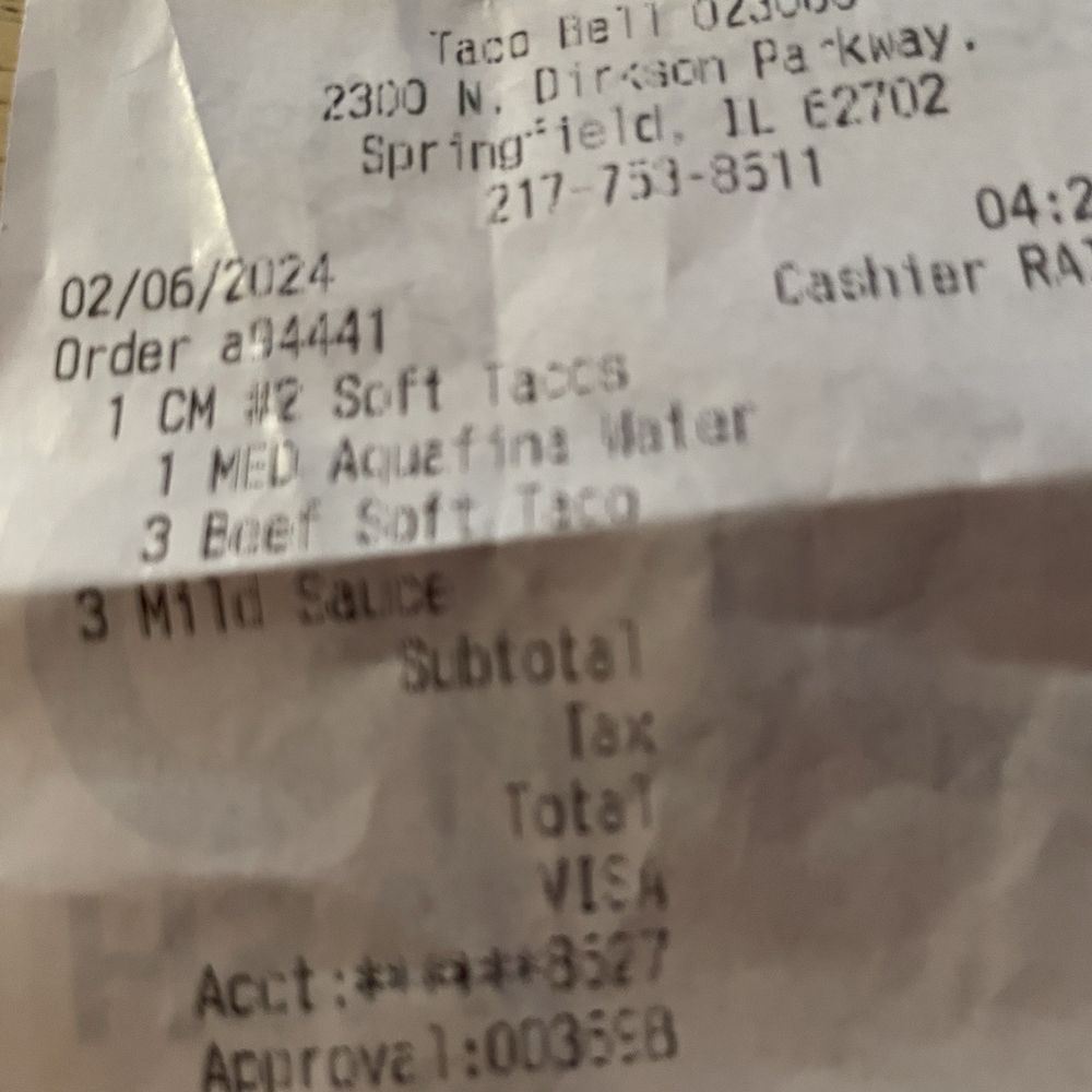 Taco Bell - Receipt - Fast Food Near Me - Springfield, Illinois