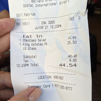 Ballard Brew Hall - Receipt - Burgers Near Me - Seattle, Washington