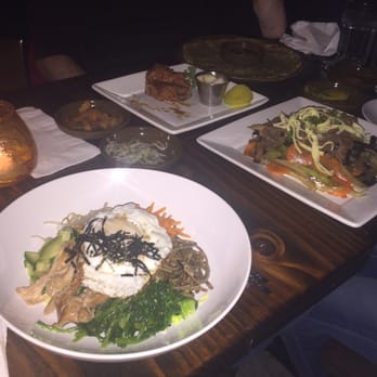 Mokja - Chicken Bibimbop, Bulgogi Japchae (on the right) - Korean Near Me - Astoria, New York Mokja - Chicken Bibimbop, Bulgogi Japchae (on the right) - Korean Near Me - Astoria, New York