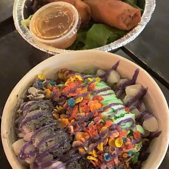 The Block - Egg rolls and Pandan/black sesame snow cream with ube drizzle + mochi / fruity pebbles - Asian Fusion Near Me - Annandale, Virginia