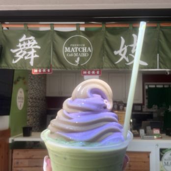 Premium Matcha Cafe Maiko - Matcha float with ube and hojicha soft serve mix - Desserts Near Me - Honolulu, Hawaii Premium Matcha Cafe Maiko - Matcha float with ube and hojicha soft serve mix - Desserts Near Me - Honolulu, Hawaii