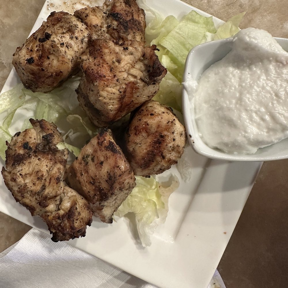Dvine Mediterranean Experience - Corona Tuscany - Chicken Kebab all a carte. The dipping sauce in the side had no dairy. I think the chef said it was lemon, olive oil and garlic!!!!! - Mediterranean Near Me - Corona, California Dvine Mediterranean Experience - Corona Tuscany - Chicken Kebab all a carte. The dipping sauce in the side had no dairy. I think the chef said it was lemon, olive oil and garlic!!!!! - Mediterranean Near Me - Corona, California