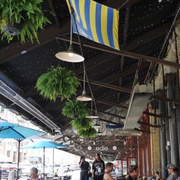 Covered sidewalk seating at the restaurant. Covered sidewalk seating at the restaurant.