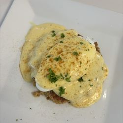L O Cafe - Crab cake eggs Benedict 10/10 (only half pictured) Served with hash browns or home fries!