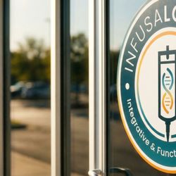 InfusaLounge - Our storefront door signage