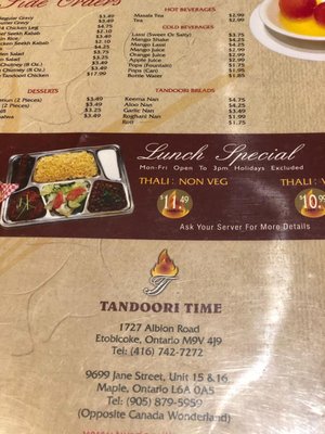 Menu photo 2 Tandoori Time Vaughan, ON