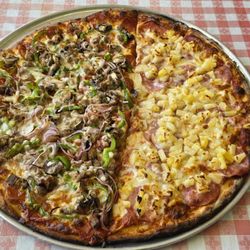 Uncle Gino’s Pizzeria - XXL 20 Inch Half Half Works and Hawaiian Pizza
