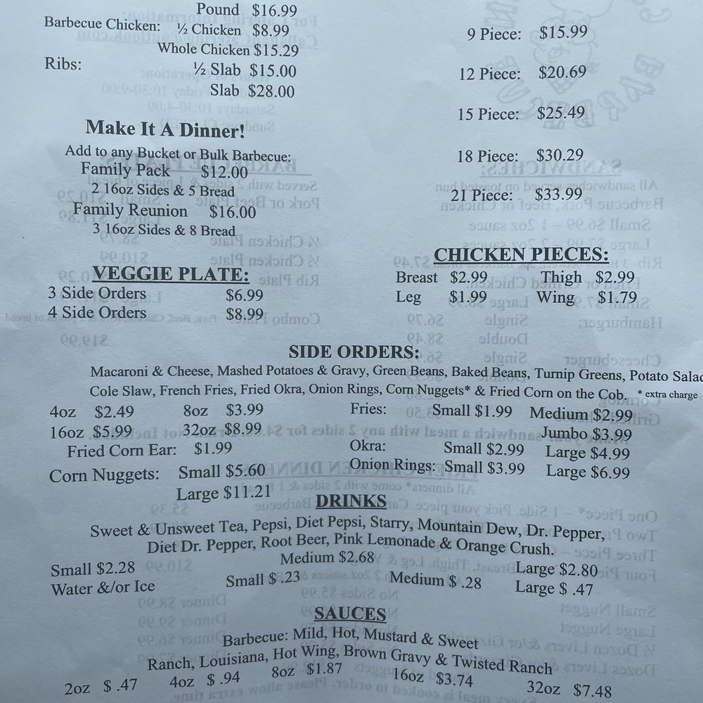 Callahan Barbecue - Menu - Barbeque Near Me - Callahan, Florida