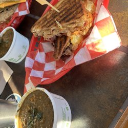 Off the Wagon Food Truck - Soup of the day: walnut pesto sweet potato and Grilled Ruuuben