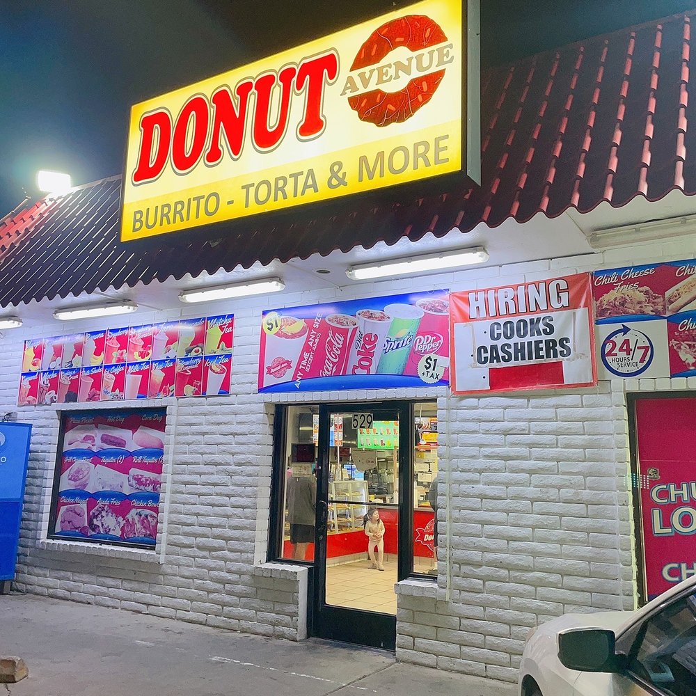 Donut Avenue - a donut shopfront at night - Donuts Near Me - Brawley, California