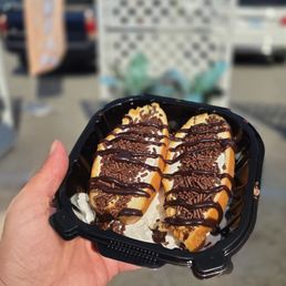 Donut Bomb: donut, vanilla ice cream, whipped cream, jimmies & a drizzle of chocolate syrup! Donut Bomb: donut, vanilla ice cream, whipped cream, jimmies & a drizzle of chocolate syrup!
