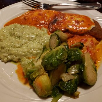 Sycamore Grille - Chicken and eggplant with pesto risotto and Brussels sprouts - American Near Me - Delaware Water Gap, Pennsylvania Sycamore Grille - Chicken and eggplant with pesto risotto and Brussels sprouts - American Near Me - Delaware Water Gap, Pennsylvania