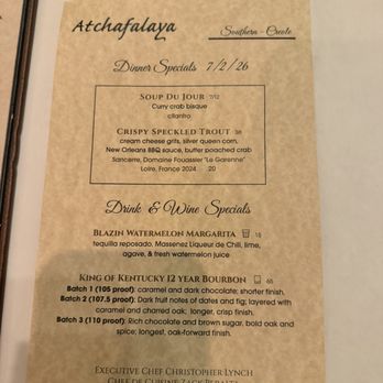 Atchafalaya - Menu - Cajun/Creole Near Me - New Orleans, Louisiana