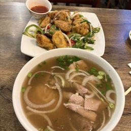 #8 Beef pho with steak and fat brisket  A16. Abc's Chicken Wings (10 Pc)
