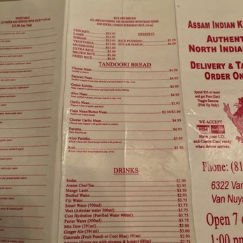 Assam Indian Kitchen - Menu page - Indian Near Me - Los Angeles, California