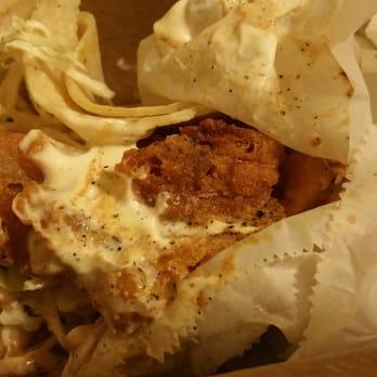 Tacko - "Baja Style" Fish Taco: beer-battered fish, corn tortillas, cilantro, cabbage, red onions, roasted tomato and lime salsas ($5.50, DoorDash) - Mexican Near Me - San Francisco, California Tacko - "Baja Style" Fish Taco: beer-battered fish, corn tortillas, cilantro, cabbage, red onions, roasted tomato and lime salsas ($5.50, DoorDash) - Mexican Near Me - San Francisco, California