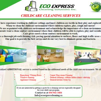 Eco Express Cleaning Solutions - Childcare Cleaning Service
Daycare/Montessori/Schools Cleaning
Vancouver/Burnaby/North Vancouver/West Vancouver
Coquitlam maple ridge - Office Cleaning Near Me Eco Express Cleaning Solutions - Childcare Cleaning Service
Daycare/Montessori/Schools Cleaning
Vancouver/Burnaby/North Vancouver/West Vancouver
Coquitlam maple ridge - Office Cleaning Near Me