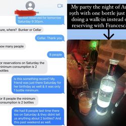 Text with manager Francesca on Aug 18th and the picture on the right is me with my section party of 8 on Aug 19th just by doing a walk-in.