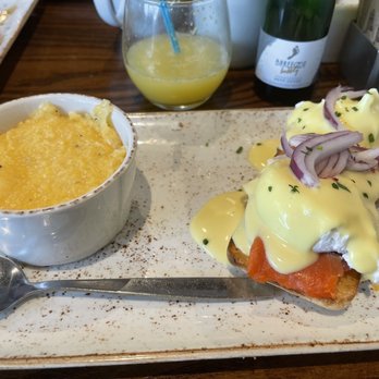 First Watch - Eggs Benedict with smoked salmon And cheesy grits - Breakfast & Brunch Near Me - Newark, Delaware