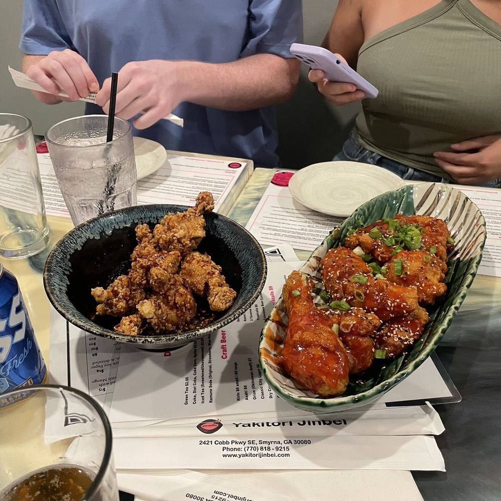 Yakitori Jinbei - Spicy Chili Wings Plate and Korean Fried Chicken Plate included here. - Sushi Bars Near Me - Smyrna, Georgia Yakitori Jinbei - Spicy Chili Wings Plate and Korean Fried Chicken Plate included here. - Sushi Bars Near Me - Smyrna, Georgia